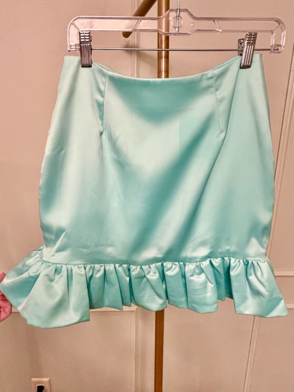 Naked Wardrobe Skirt Aqua Mermaid Mini Ruffle Hem Satin Zip